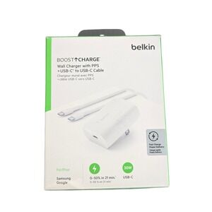 Z2O Belkin BoostCharge PD 30W PPS USB-C 3.0 Wall Charger W/ USB-C to USB-C Cable